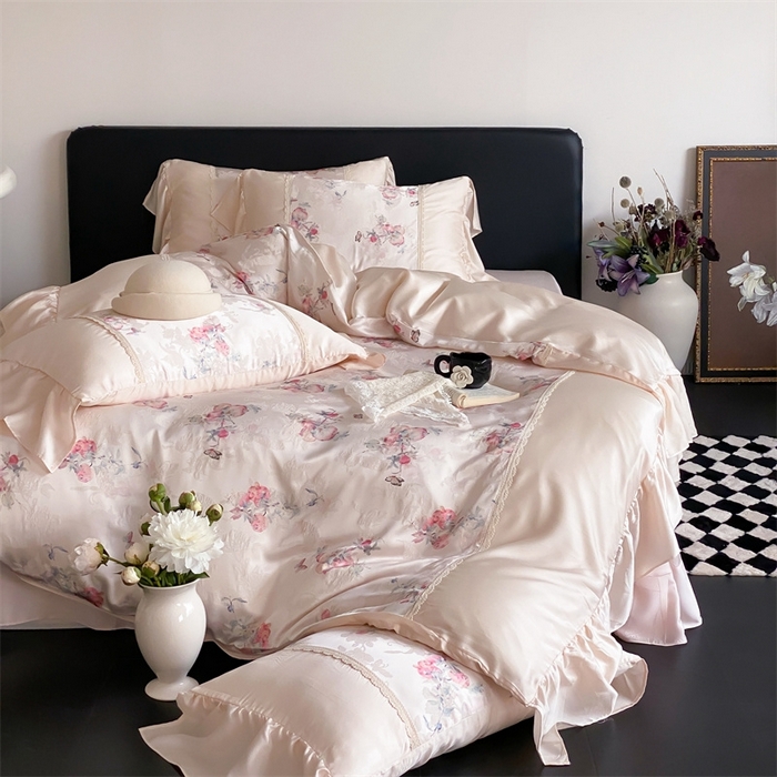 91家纺网 家纺一手货源 找家纺 （总）黛舒家居 2025新款兰精天丝刺绣提花四件套-梦蝶