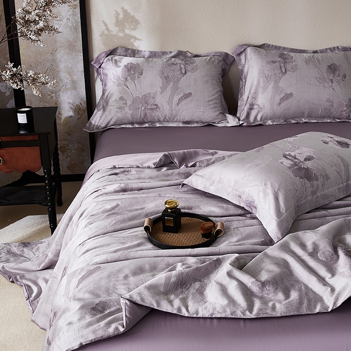 91家纺网 家纺一手货源 找家纺 鸣升家纺 2025新款兰精天丝棉大提花100%蚕丝被 夏被 空调被（包检测） 暮云-紫