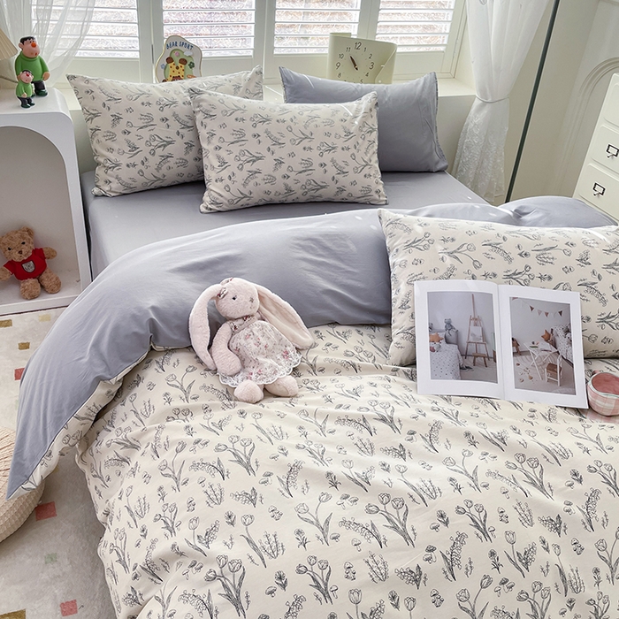 91家纺网 家纺一手货源 找家纺 宜家坊 2025热款全棉四件套学生床三件套单品床单床笠单被套印花小清新卡通碎花纯棉三四件套 白芨