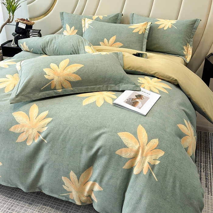 91家纺网 家纺一手货源 找家纺 海洋家纺 2025新款全棉磨毛四件套 枫叶絮