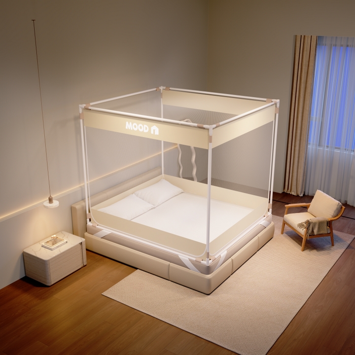 91家纺网 家纺一手货源 找家纺 卓尔居 2025新款成人坐床外穿蚊帐系列-mood mood.浅米