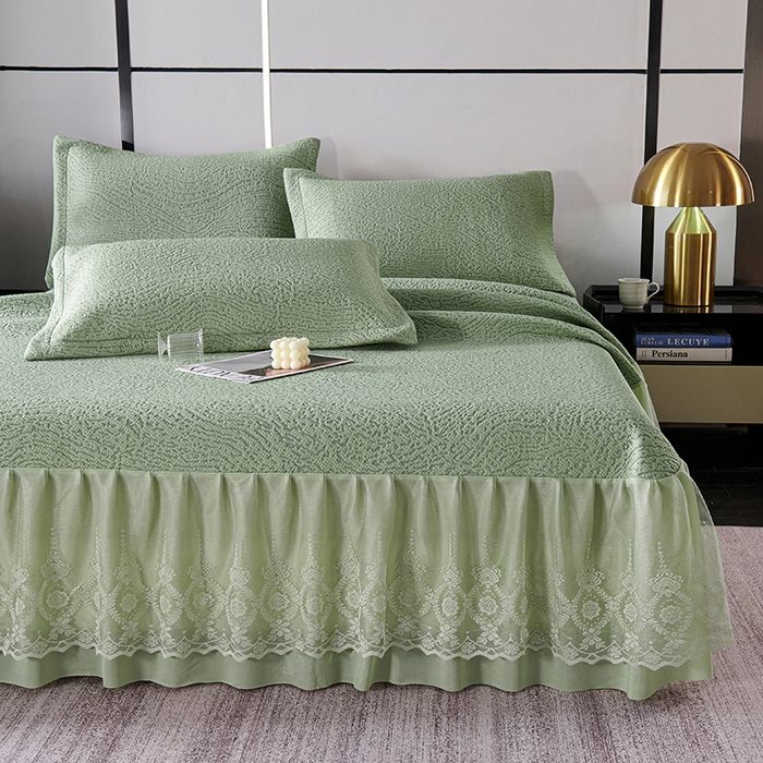 91家纺网 家纺一手货源 找家纺 青雅席业 2025新款7A抗菌母婴级纯乙纶PE刺绣凉感丝豆豆席床单款 肌理纹-水绿