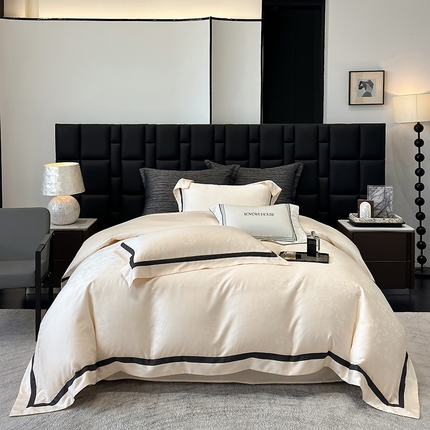 若未家居 LOVEWE HOUSE 2025新款兰精天丝棉轻奢提花双拼撞色工艺套件四件套-春晓 春晓-奶油米