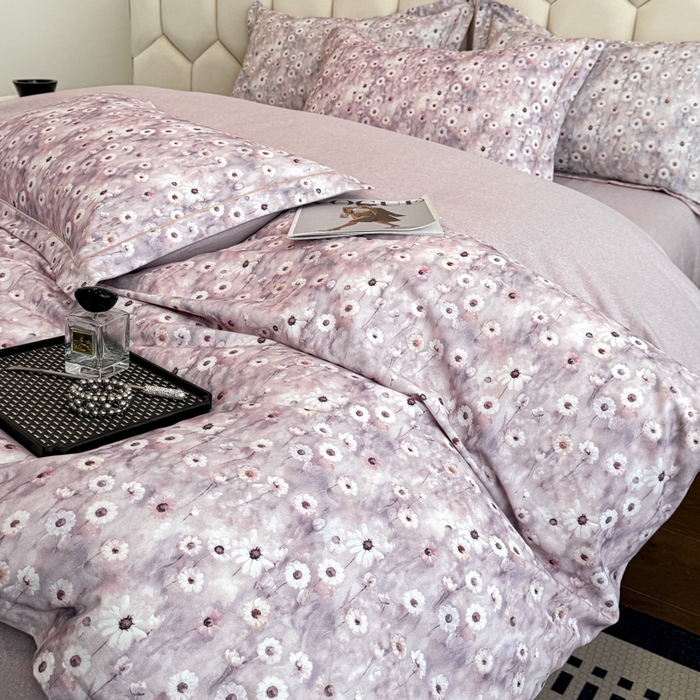 91家纺网 家纺一手货源 找家纺 2025年新款全棉长绒棉数码印花四件套思妍-紫