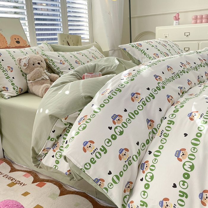 91家纺网 家纺一手货源 找家纺 宜家坊 2025全棉13070单被套印花小清新卡通碎花纯棉单品被套枕套（有预缩售后无忧 免费提供买家秀） 字母狗