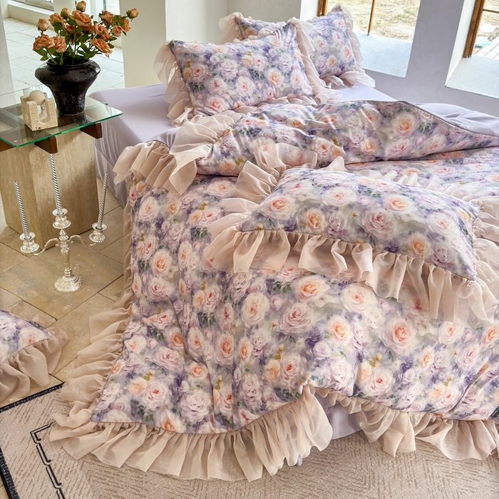 91家纺网 家纺一手货源 找家纺 仟网汇 2025新款韩版棉代尔法式四件套 卡洛琳