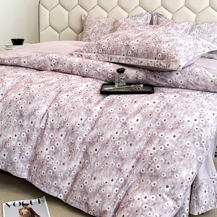 91家纺网 家纺一手货源 找家纺 2025年新款全棉长绒棉数码印花四件套思妍-紫