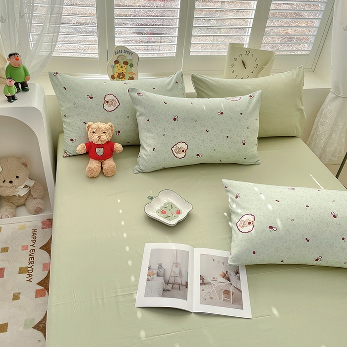 91家纺网 家纺一手货源 找家纺 宜家坊 2025新款全棉13070单床单床笠纯棉单品枕套床笠床单（有预缩尺寸 售后无忧 免费提供买家秀） 小可爱樱桃