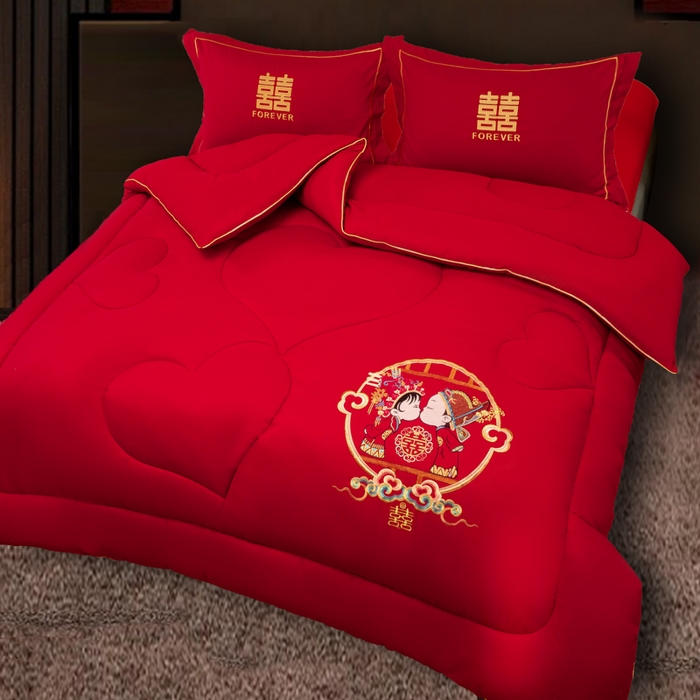 91家纺网 家纺一手货源 找家纺 布乐意 2025新款大红婚庆被子喜被结婚被子被芯 相亲相爱