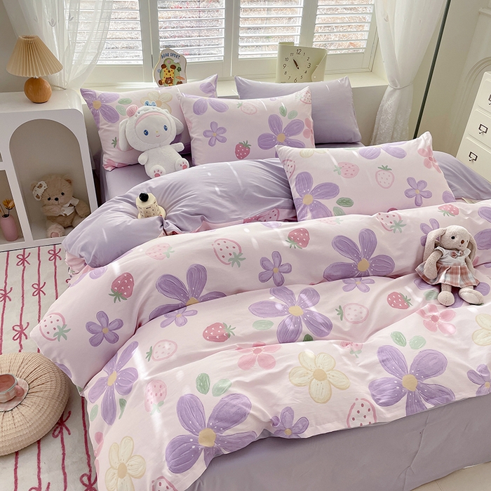 91家纺网 家纺一手货源 找家纺 宜家坊 2025全棉13070单被套印花小清新卡通碎花纯棉单品被套枕套（有预缩售后无忧 免费提供买家秀） 泫雅紫