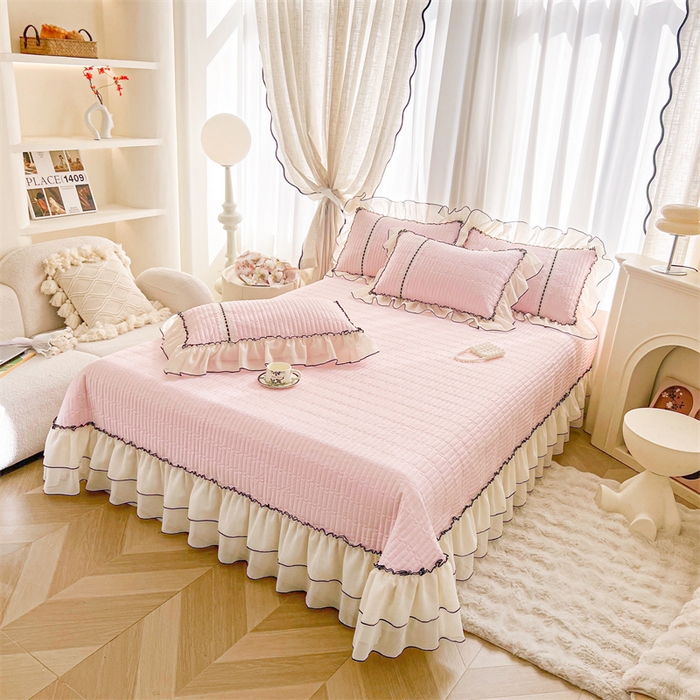 91家纺网 家纺一手货源 找家纺 鑫棉坊 2025年新款全棉床盖四件套-花影倾梦 花影倾梦-樱花粉