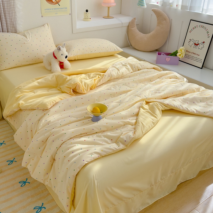 91家纺网 家纺一手货源 找家纺 弗苓家纺 2025 A类有氧针织双层纱夏被四件套直播爆款 奶油波波