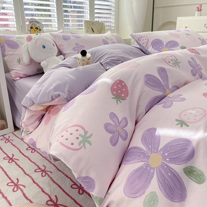 91家纺网 家纺一手货源 找家纺 宜家坊 2025全棉13070单被套印花小清新卡通碎花纯棉单品被套枕套（有预缩售后无忧 免费提供买家秀） 泫雅紫