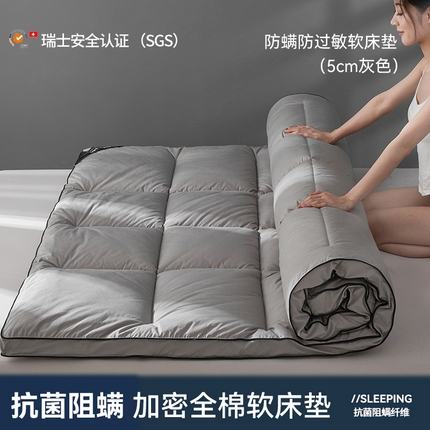 丽诺床垫 2025新款全棉纯棉防螨软床垫-风格一 全棉软床垫酒店风5cm灰色