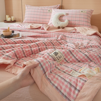 招财星家纺 2025新款新疆棉花被夏被100%里外全棉棉花夏被无印风全棉色织水洗棉夏凉被空调被春秋被单人可机洗 若梦