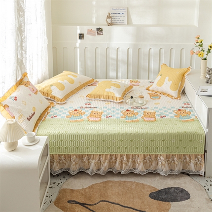 美优兰 2025新款全棉防滑榻榻米炕垫纯棉床盖三件套 黄油吐司