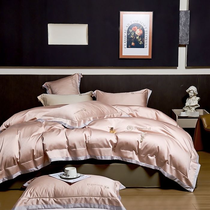 91家纺网 家纺一手货源 找家纺 U品汇 2025新款60支双股120s天丝棉提花莱赛尔纤维刺绣花四件套纯棉全棉凉感丝滑（罗宾） 罗宾-豆沙