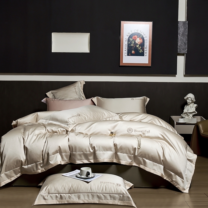 91家纺网 家纺一手货源 找家纺 U品汇 2025新款60支双股120s天丝棉提花莱赛尔纤维刺绣花四件套纯棉全棉凉感丝滑（罗宾） 罗宾-新灰绿