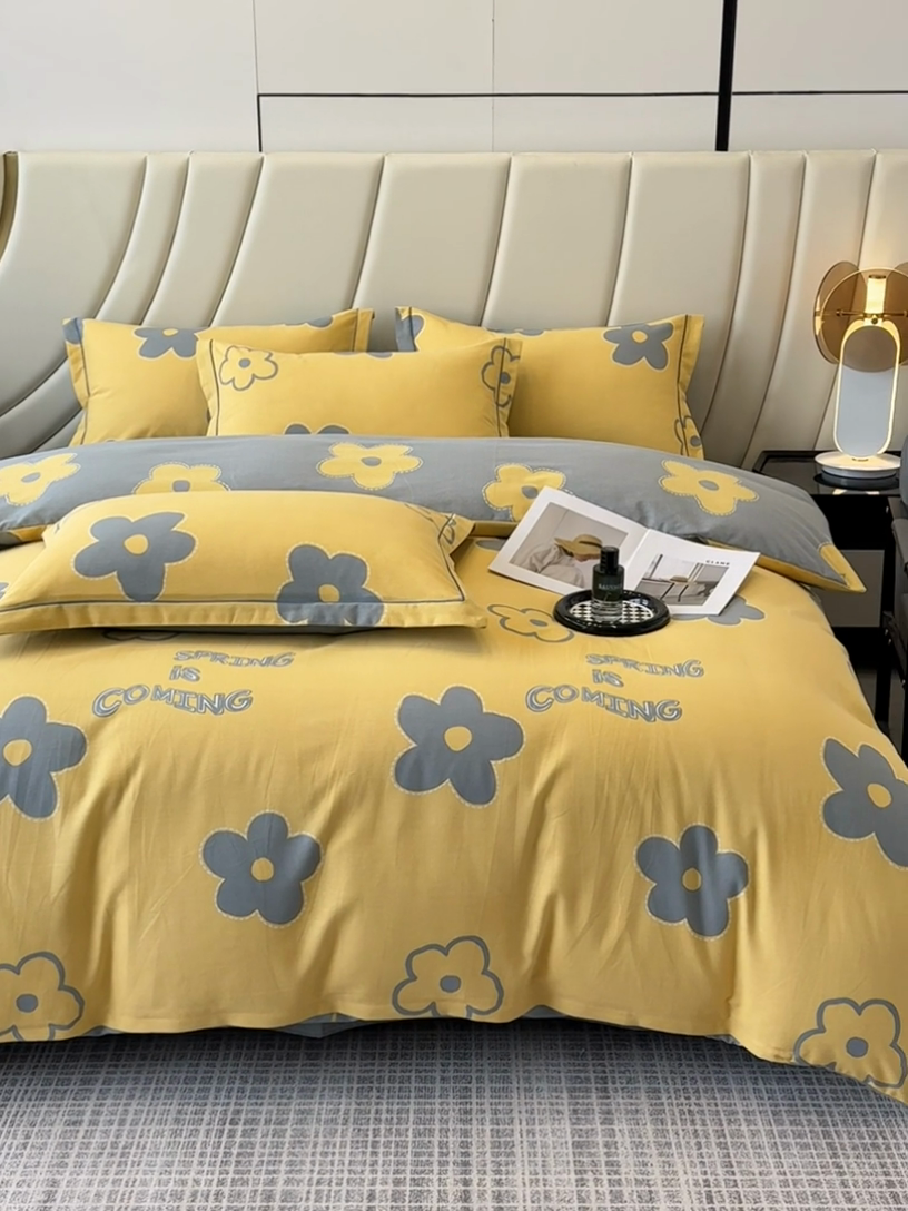 91家纺网 家纺一手货源 找家纺 海洋家纺 2025新款全棉磨毛四件套 花蜜 黄