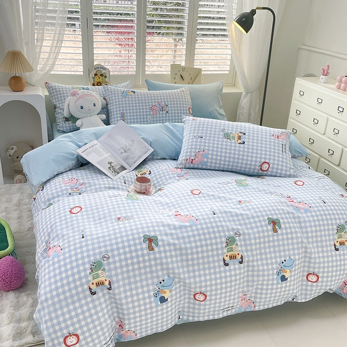 91家纺网 家纺一手货源 找家纺 宜家坊 2025全棉13070单被套印花小清新卡通碎花纯棉单品被套枕套（有预缩售后无忧 免费提供买家秀） 小恐龙