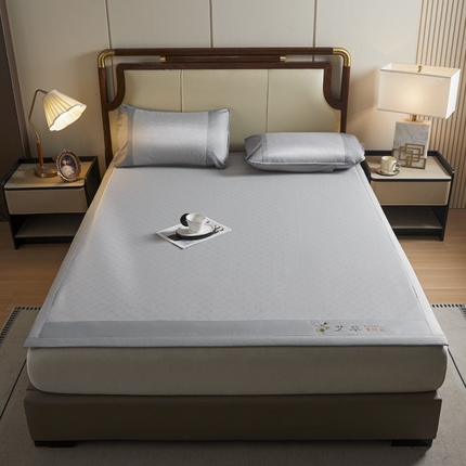 航途席业 2025新款刺绣可水洗碳光冰丝席宽包边无纺布冰丝席艾香系列 艾香冰丝席饼干-灰