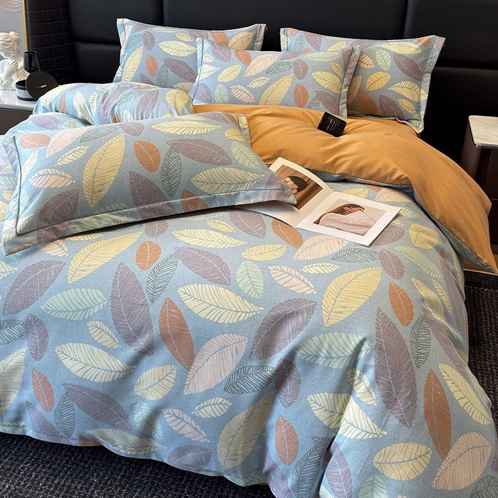 91家纺网 家纺一手货源 找家纺 海洋家纺 2025新款全棉磨毛四件套 春熙 蓝