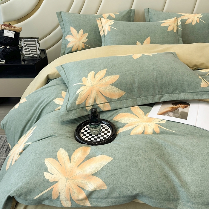 91家纺网 家纺一手货源 找家纺 海洋家纺 2025新款全棉磨毛四件套 枫叶絮