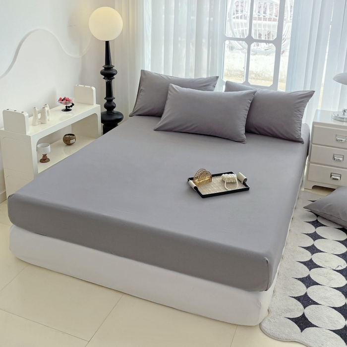 91家纺网 家纺一手货源 找家纺 金丝兔 2025新款亲肤纯色床笠系列 纯色床笠-叠拍图-银灰色