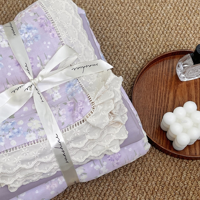 91家纺网 家纺一手货源 找家纺 （总）荣轩家居 2025新款全棉双层纱镂空花边工艺款四件套