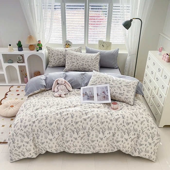 91家纺网 家纺一手货源 找家纺 宜家坊 2025热款全棉四件套学生床三件套单品床单床笠单被套印花小清新卡通碎花纯棉三四件套 白芨