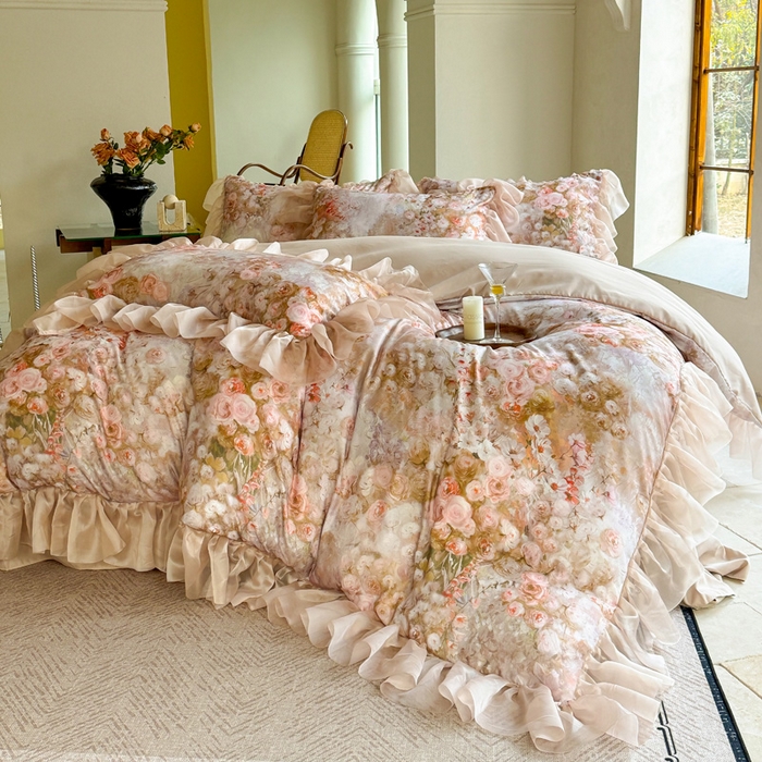 91家纺网 家纺一手货源 找家纺 仟网汇 2025新款韩版棉代尔法式四件套 清风晓