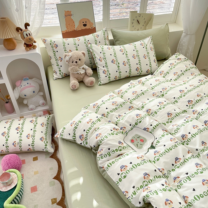 91家纺网 家纺一手货源 找家纺 宜家坊 2025新款全棉13070单床单床笠纯棉单品枕套床笠床单（有预缩尺寸 售后无忧 免费提供买家秀） 字母狗