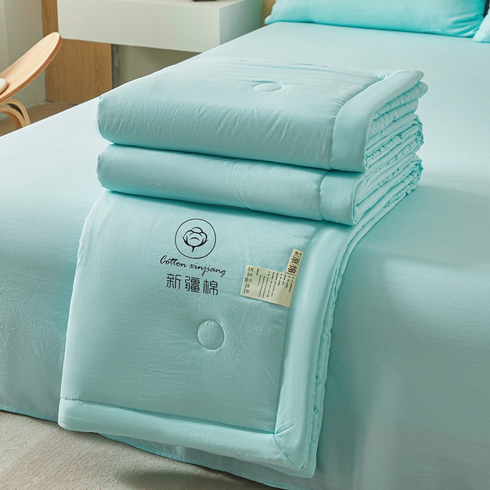 91家纺网 家纺一手货源 找家纺 晓时候 2025新款无印风水洗棉新疆棉花被夏被夏凉被空调被子 素夏-水蓝