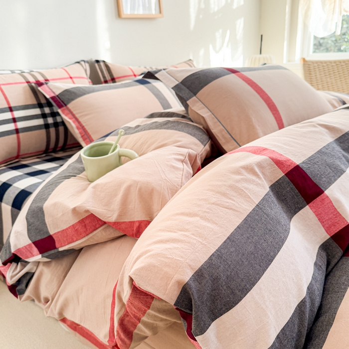 91家纺网 家纺一手货源 找家纺 喜四方 2025新款全棉色织水洗棉四件套 都市英伦大格