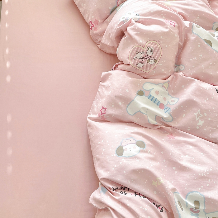 91家纺网 家纺一手货源 找家纺 宜家坊 2025新款全棉13070单床单床笠纯棉单品枕套床笠床单（有预缩尺寸 售后无忧 免费提供买家秀） 兔与狗