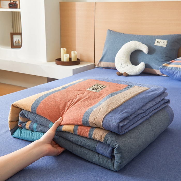 91家纺网 家纺一手货源 找家纺 招财星家纺 2025新款新疆棉花被夏被100%里外全棉棉花夏被无印风全棉色织水洗棉夏凉被空调被春秋被单人可机洗 京都