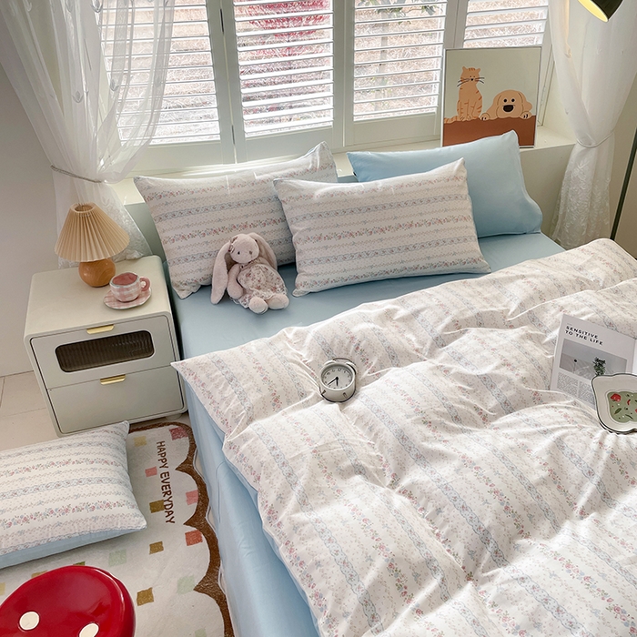 91家纺网 家纺一手货源 找家纺 宜家坊 2025新款全棉13070单床单床笠纯棉单品枕套床笠床单（有预缩尺寸 售后无忧 免费提供买家秀） 水苏花条纹