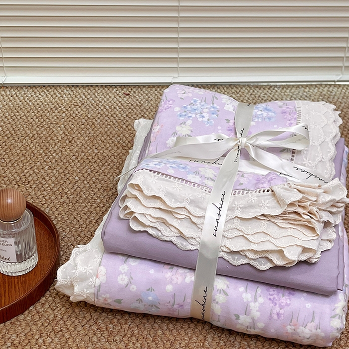 91家纺网 家纺一手货源 找家纺 （总）荣轩家居 2025新款全棉双层纱镂空花边工艺款四件套