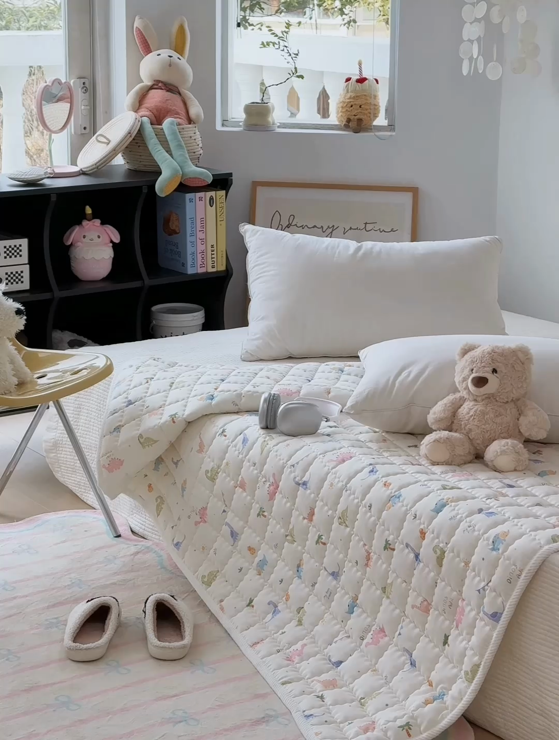 91家纺网 家纺一手货源 找家纺 澳萝拉 2025新款纯棉双层纱印花软床垫床褥 恐龙奇趣