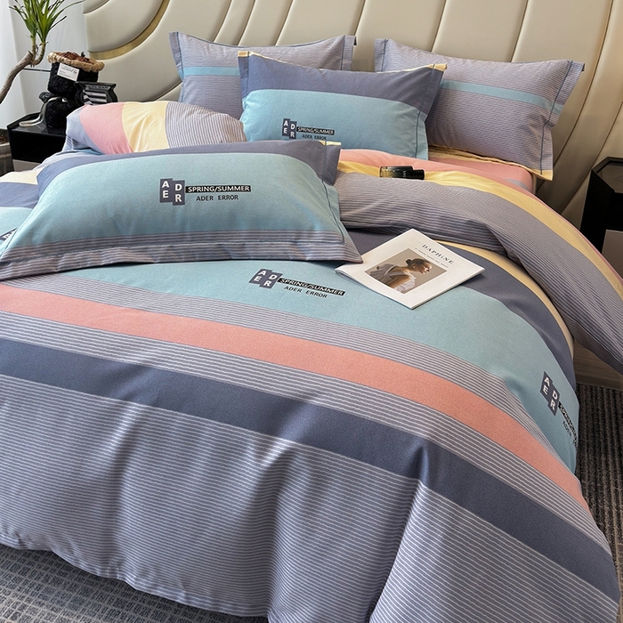 91家纺网 家纺一手货源 找家纺 海洋家纺 2026新款全棉磨毛四件套 潮青春 蓝