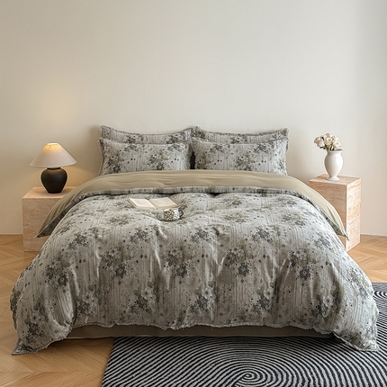 91家纺网 家纺一手货源 找家纺 （总）极简 2025新款全棉三层纱提花四件套