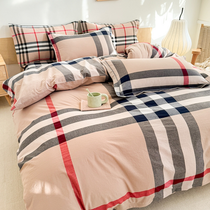 91家纺网 家纺一手货源 找家纺 喜四方 2025新款全棉色织水洗棉四件套 都市英伦大格