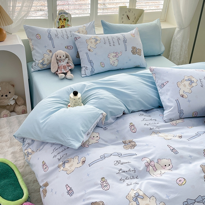 91家纺网 家纺一手货源 找家纺 宜家坊 2025热款全棉四件套学生床三件套单品床单床笠单被套印花小清新卡通碎花纯棉三四件套 爱美的猫