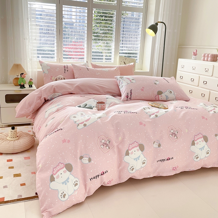 91家纺网 家纺一手货源 找家纺 宜家坊 2025全棉13070单被套印花小清新卡通碎花纯棉单品被套枕套（有预缩售后无忧 免费提供买家秀） 兔与狗