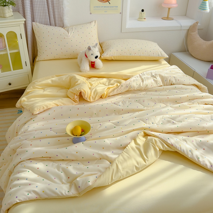 91家纺网 家纺一手货源 找家纺 弗苓家纺 2025 A类有氧针织双层纱夏被四件套直播爆款 奶油波波