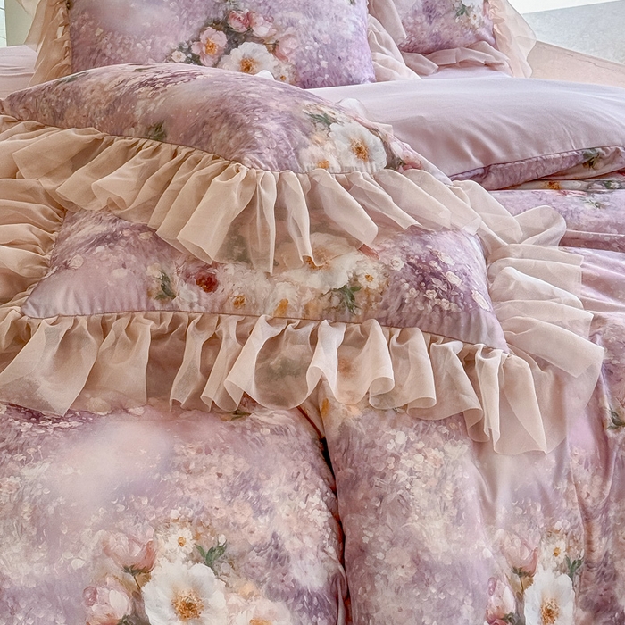 91家纺网 家纺一手货源 找家纺 仟网汇 2025新款韩版棉代尔法式四件套 莫妮卡