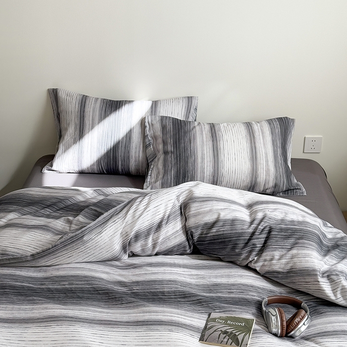 91家纺网 家纺一手货源 找家纺 窝米 2025新品简约时尚双层纱系列四件套 圣奇尼