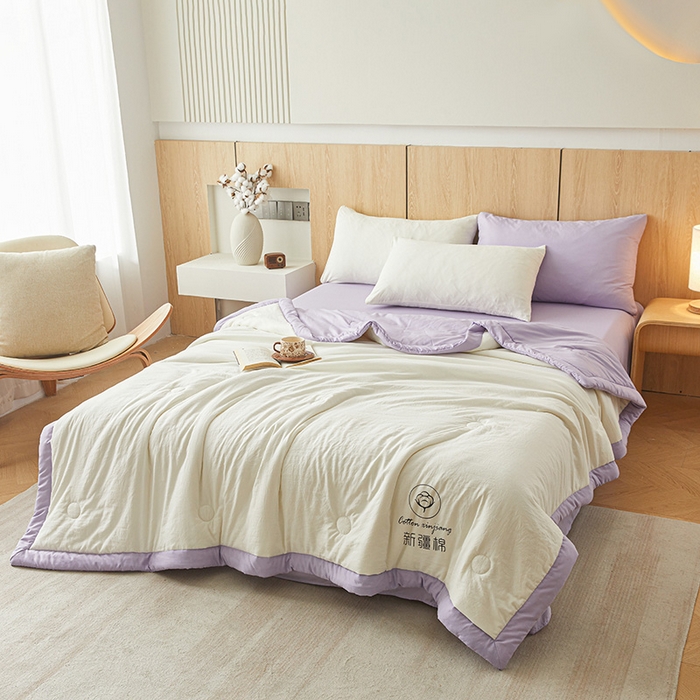91家纺网 家纺一手货源 找家纺 晓时候 2025新款无印风水洗棉新疆棉花被夏被夏凉被空调被子 素夏-白紫
