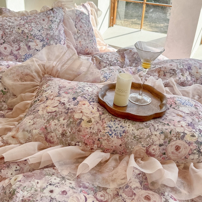 91家纺网 家纺一手货源 找家纺 仟网汇 2025新款韩版棉代尔法式四件套 卡西娅