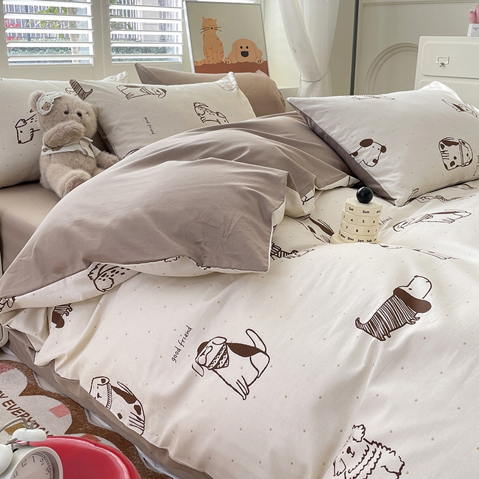 91家纺网 家纺一手货源 找家纺 宜家坊 2025热款全棉四件套学生床三件套单品床单床笠单被套印花小清新卡通碎花纯棉三四件套 休闲狗